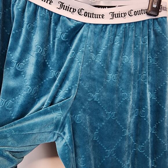 Juicy Couture Velour Track Pajama Set Size S Allover Logo Teal Turquoise Y2K - Picture 5 of 13